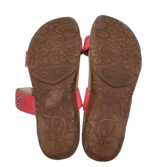 Aetrex Sandals Women 10.5 to 11 Red Double Straps Embellished Memory Foam - Picture 10 of 12